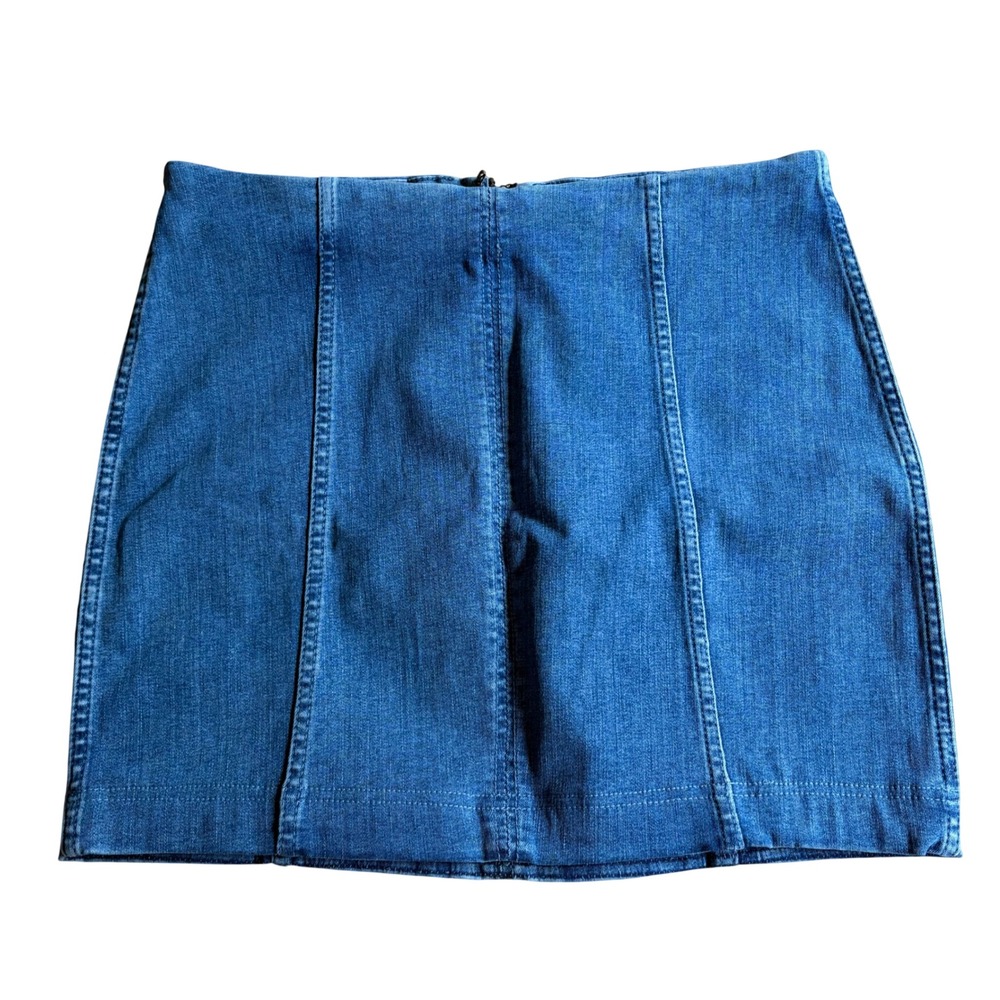 Free People Modern Femme Stretch Denim Mini Skirt Back Zip Sz 12‎ Festival Indie